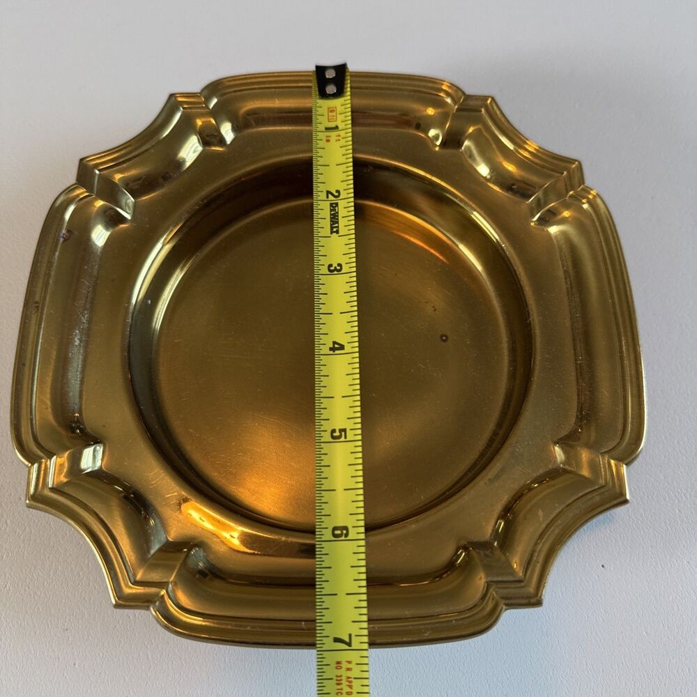 Vintage Towle Scalloped Art Deco Brass Tray Candleholder Trinket Dish - Picture 2 of 9